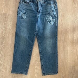 Old Navy Blue Floral Embroidered Cropped Jeans